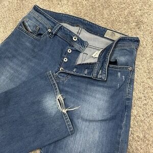 Diesel Larkee Jeans Mens 33X30 Regular Straight Button Fly Blue Denim Stretch